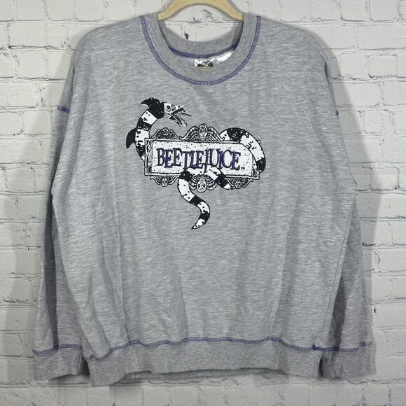 Unbranded Sweaters - Vintage Style Beetlejuice Sweatshirt Large Snake Logo Pullover Gray Crewneck Y2
